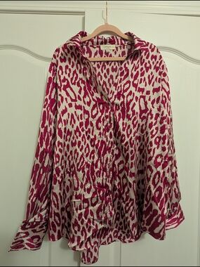 Umgee Pink and Cream Leopard-Print Button Front Shirt